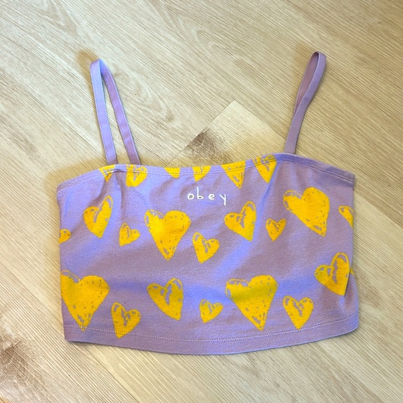 2/$25- Obey Lavender and Gold Heart Crop Top - Picture 1 of 6